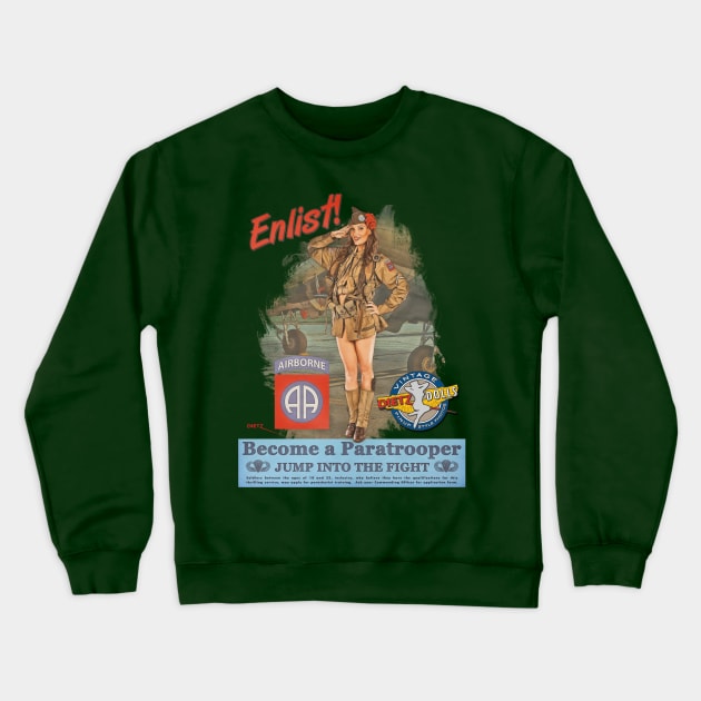 Become a Paratrooper! Crewneck Sweatshirt by Vintage Pinups